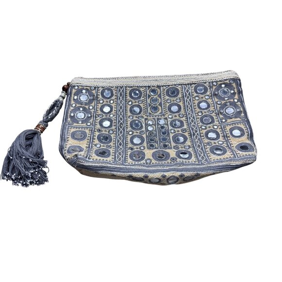 Star Mela Embellished Clutch Bag With Tassel Jute & Cotton - Picture 2 of 9
